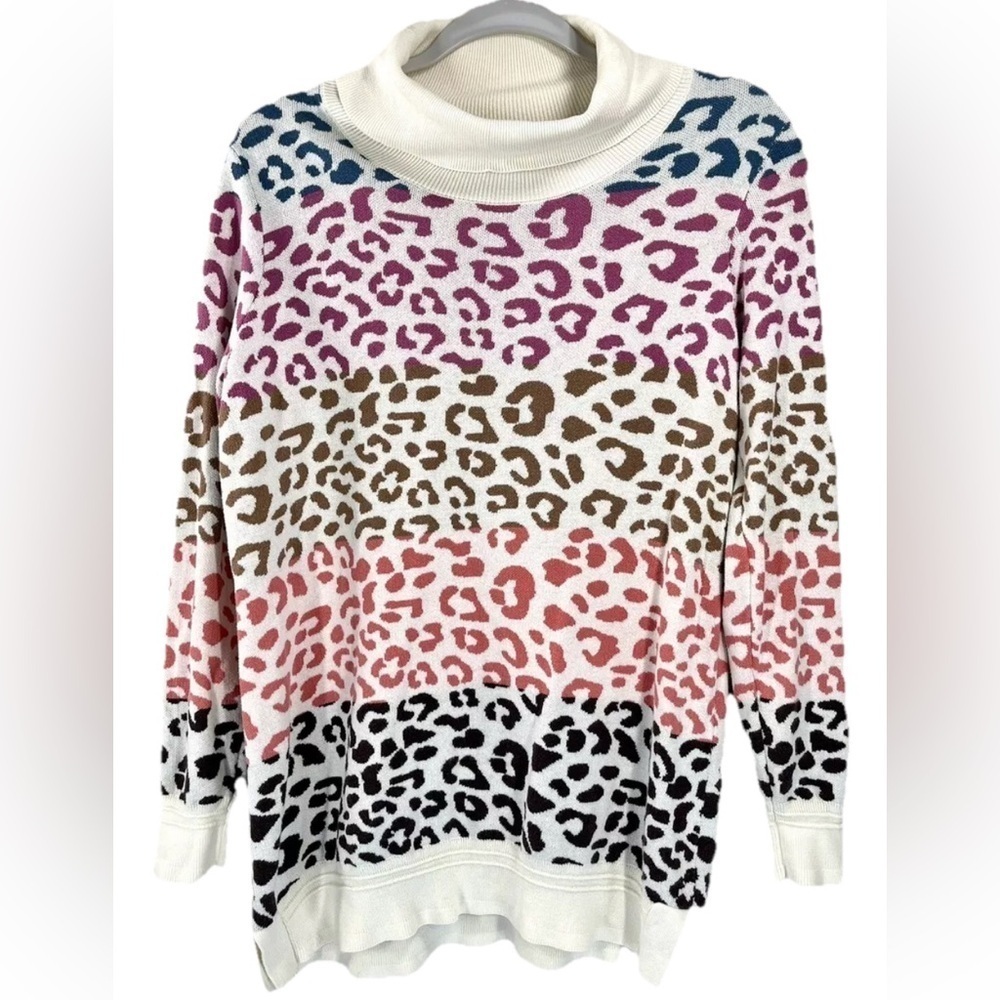 Soft Surroundings Sweater Small Leone Rainbow Leopard Print High Neck Cozy Knit - Picture 1 of 9